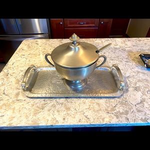 Vintage pewter tray and bowl